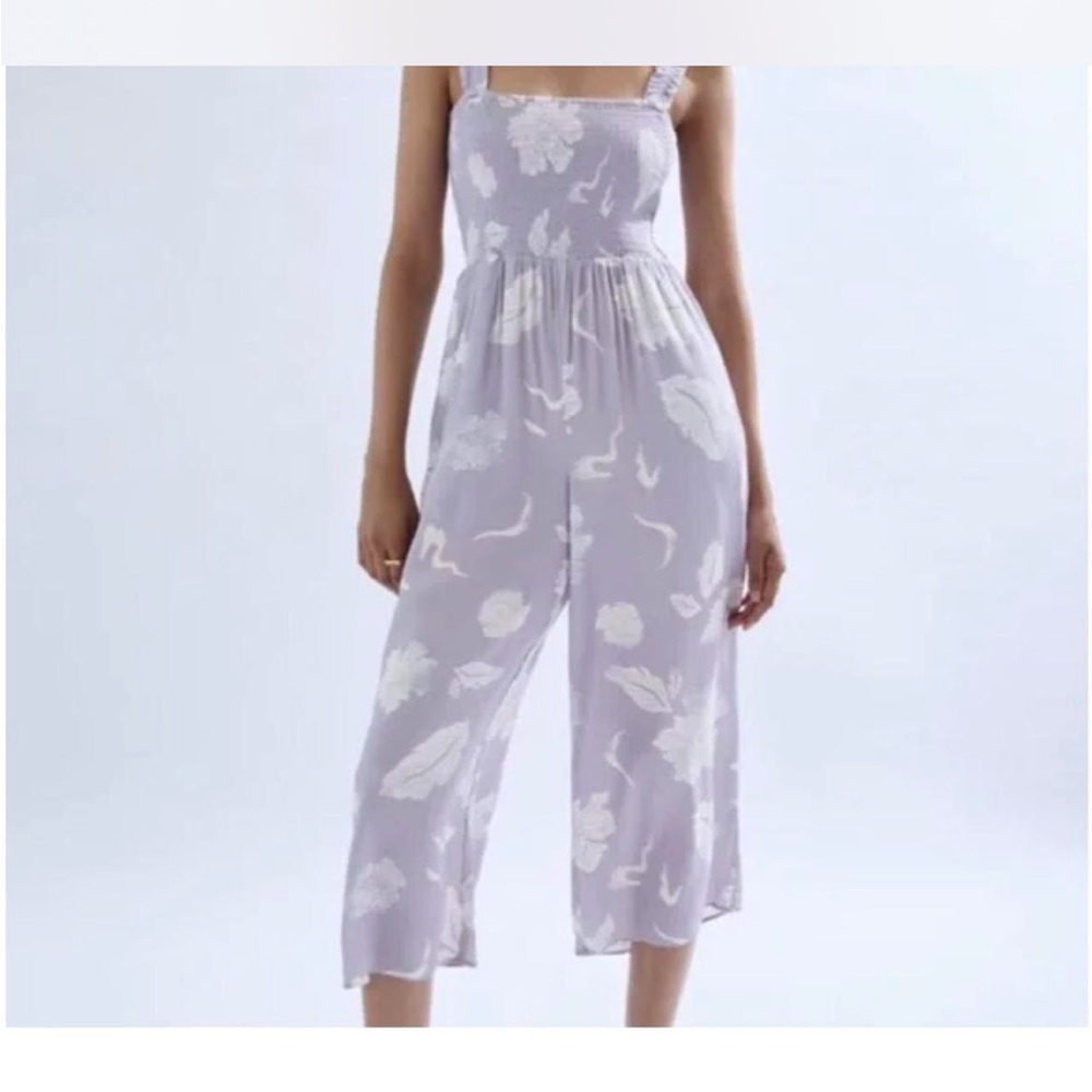 Aritzia Wilfred Chianti Floral Tropical Lavender Wide-Leg Boho Jumpsuit size M